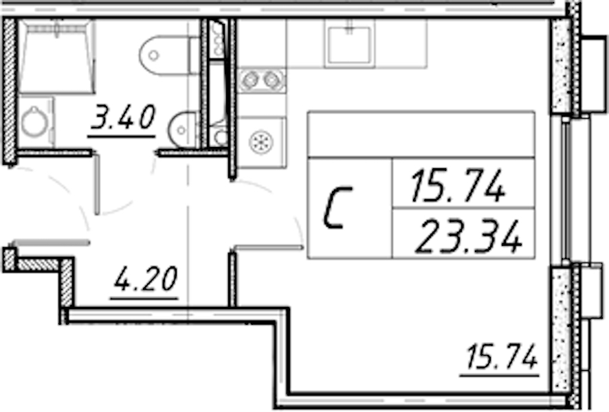 Квартира студия 23.34 м², 3/16 эт., ЖК «Avenue Apart Pulkovo»